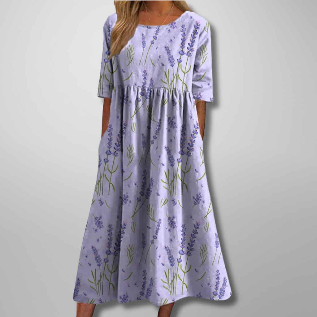 Floral Print Relaxed Midi Dress with Pockets