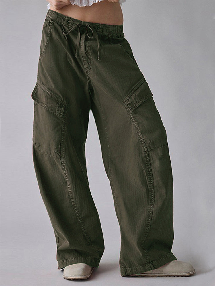 High-Waist Cotton Barrel-Leg Utility Trousers