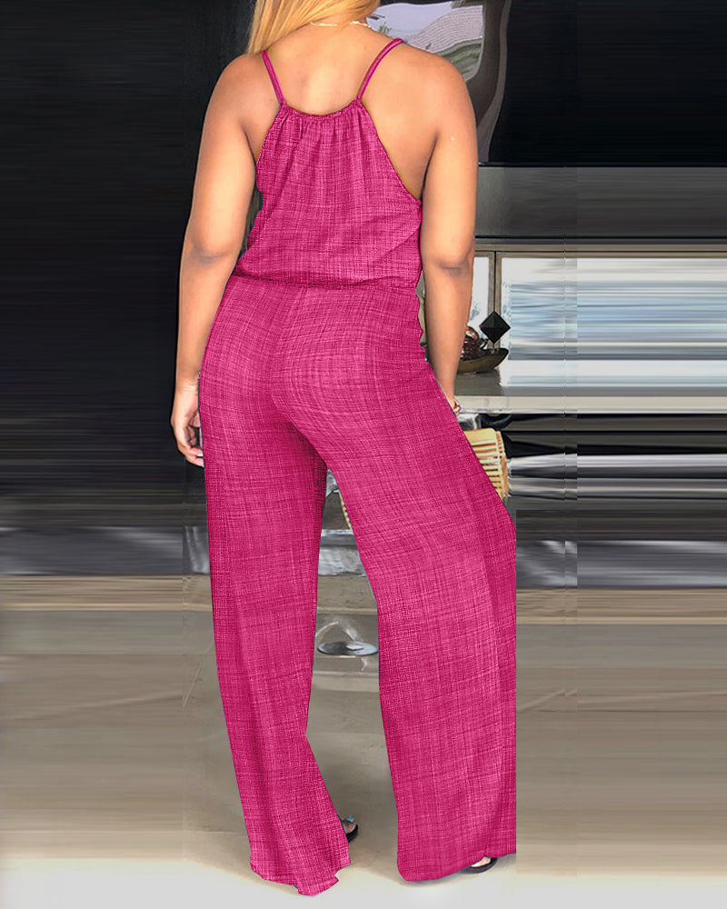 Spaghetti Strap Drawstring Tied Waist Casual Jumpsuit | Meave & Ivy