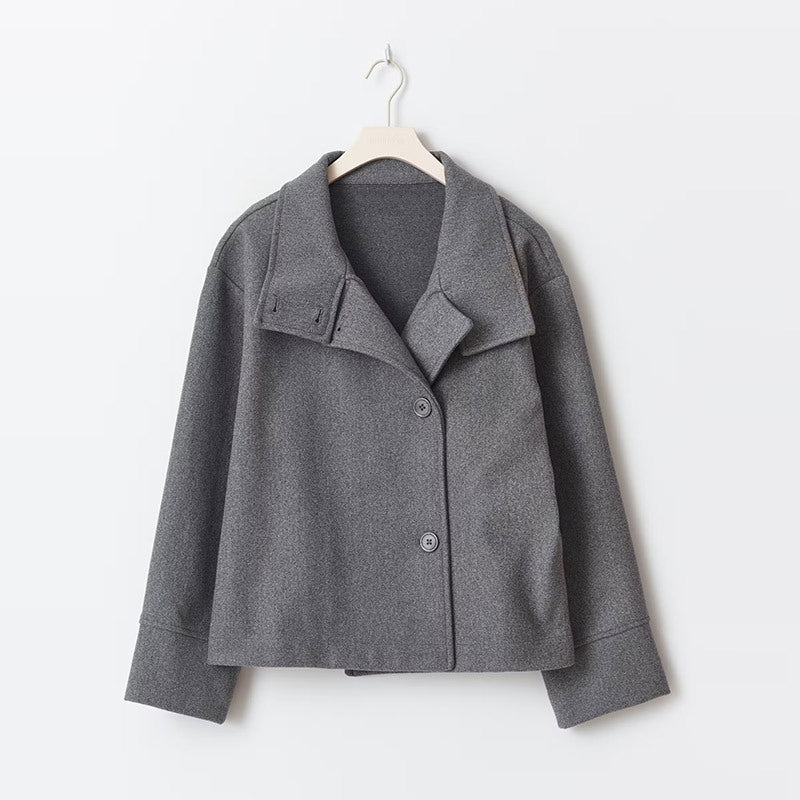Peacoat Winter Jacket with High Collar – Short Minimalist Coat