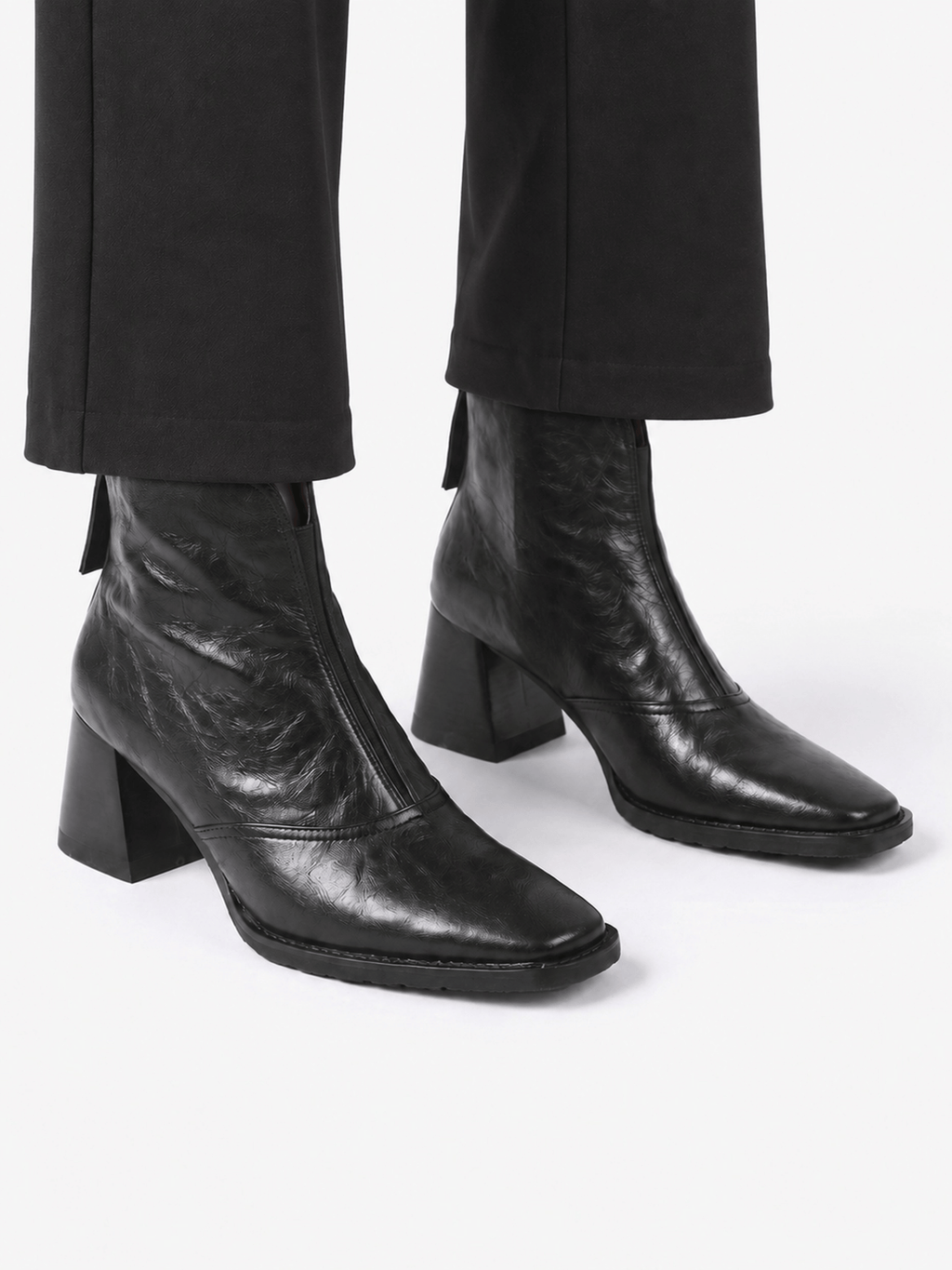 Square-Heel Ankle Boots with Zip – Vegan Leather