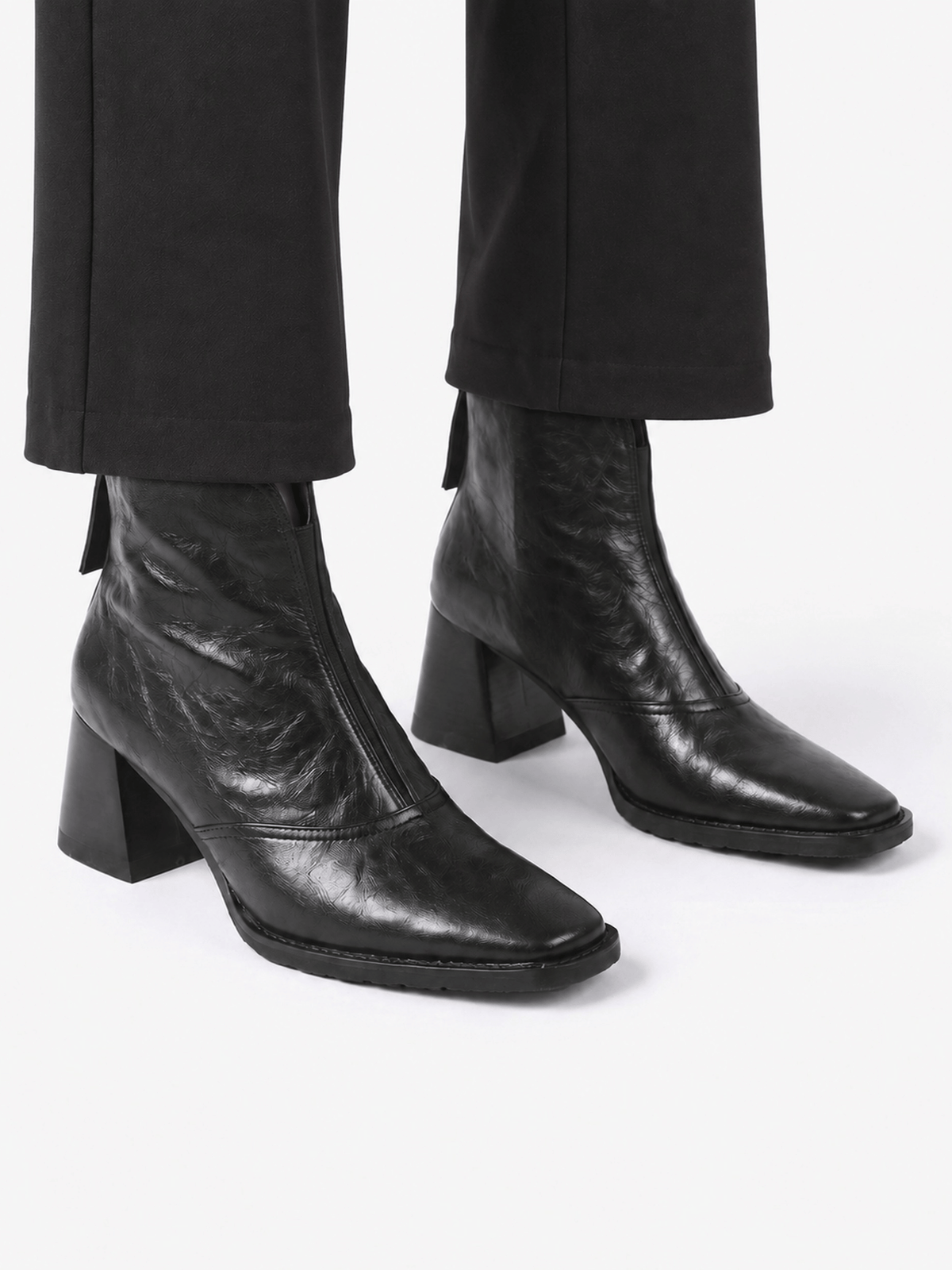 Square-Heel Ankle Boots with Zip – Vegan Leather