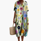 Floral V Neck Oversized Casual Midi Dress