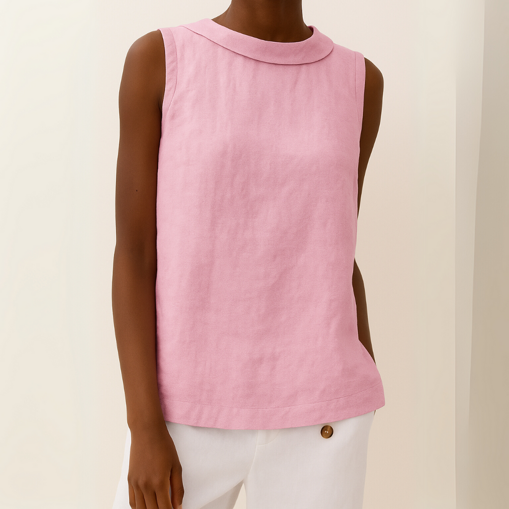 Sleeveless Roll-Neck Linen Top