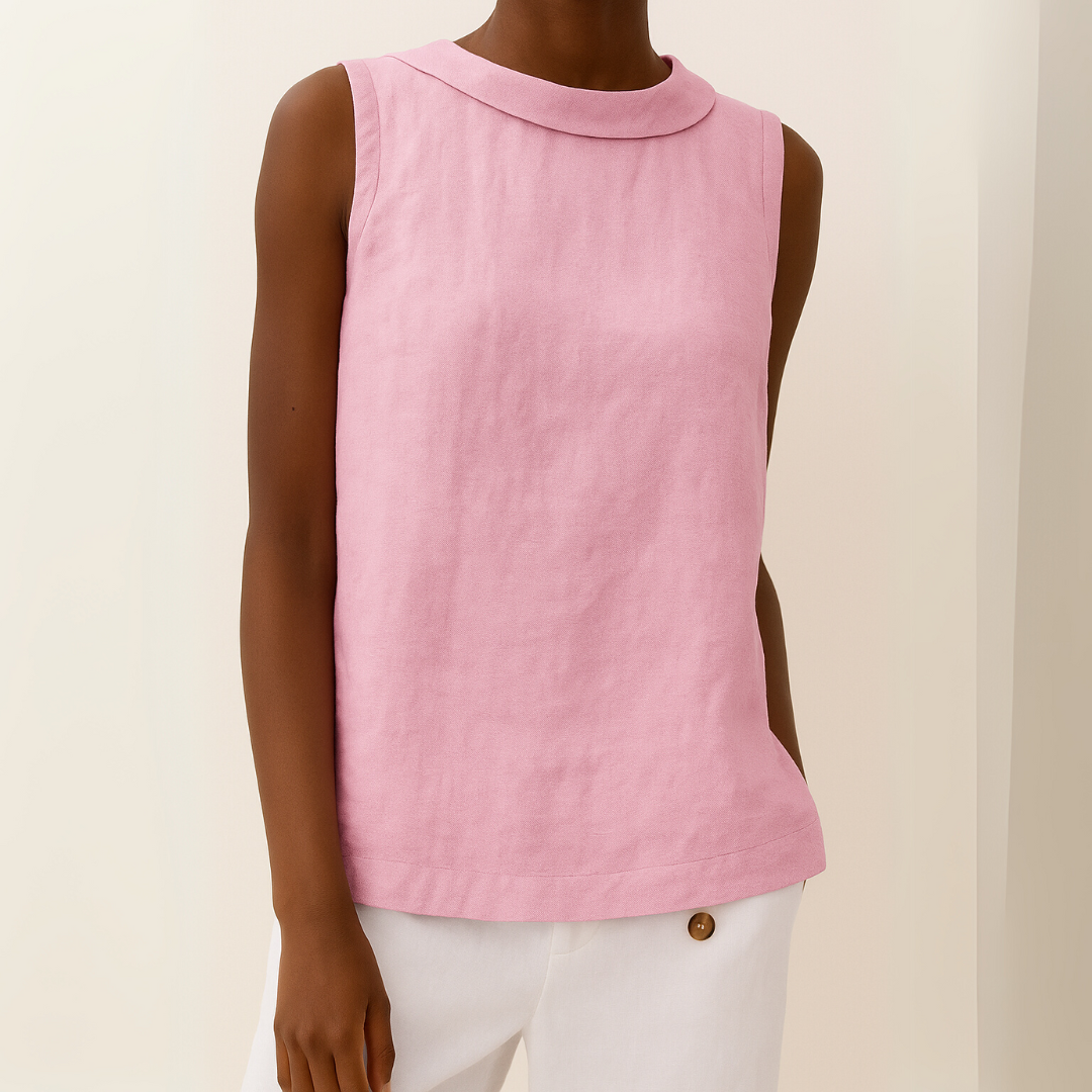 Sleeveless Roll-Neck Linen Top