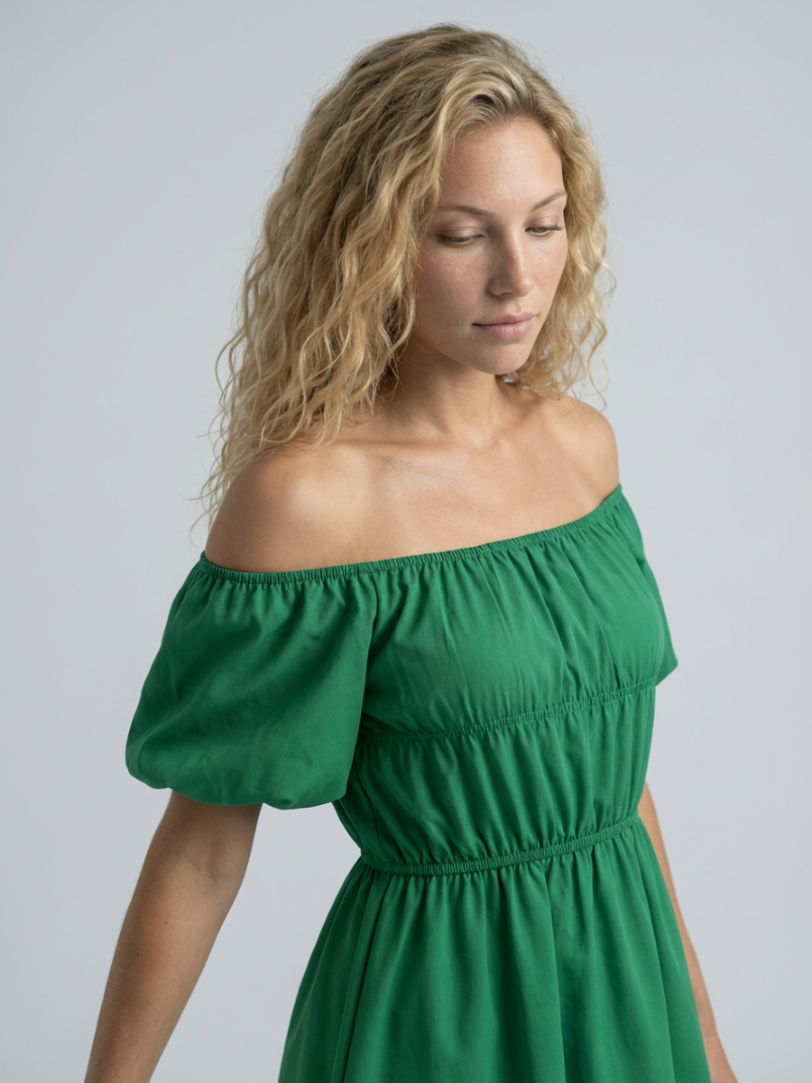 Off-Shoulder Mini Dress with Puff Sleeves
