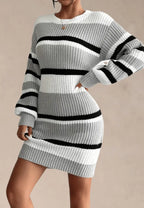 Women's Fitted Ribbed Knit Mini Sweater Dress