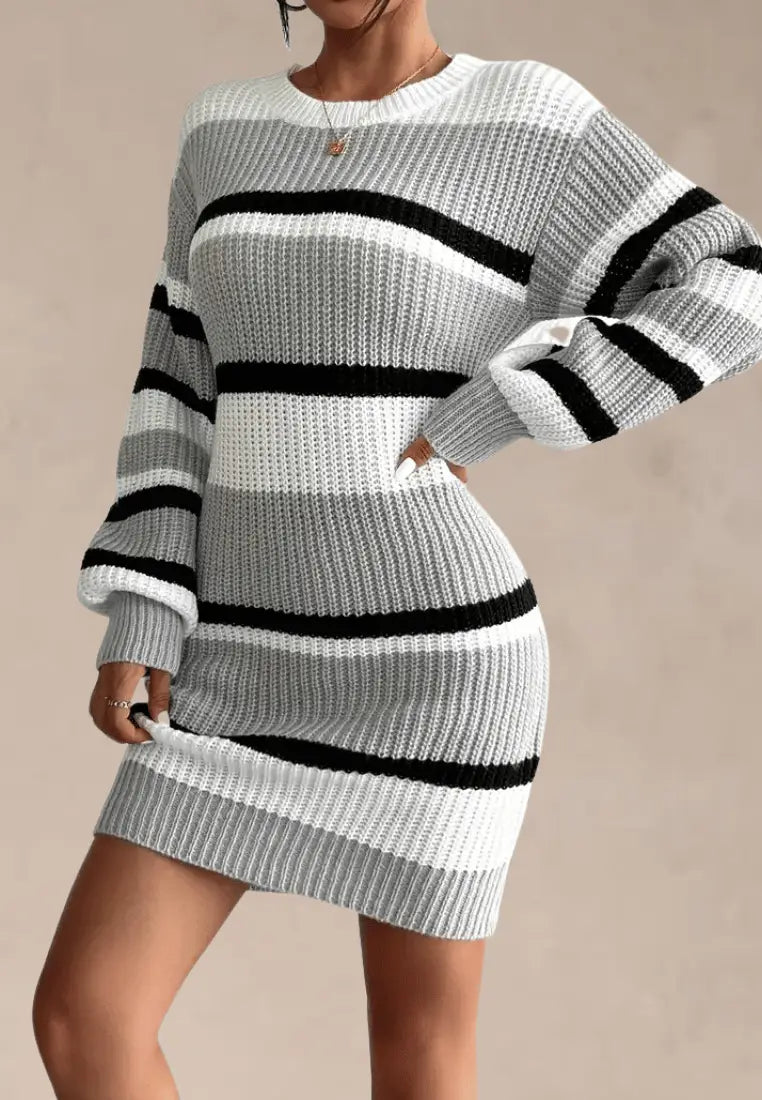 Women's Fitted Ribbed Knit Mini Sweater Dress