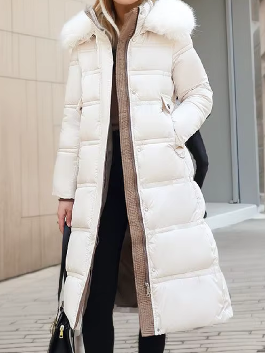 Women's Winter Coat with Faux Fur Trim Hood – Warm Padded Parka