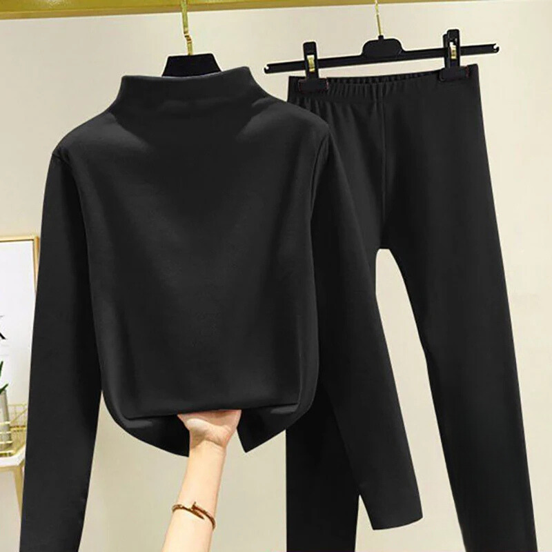 Women's Fleece High-Neck Top and Trousers Set