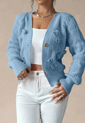 Women's Cable Knit Cardigan with Decorative Bows and V-Neck