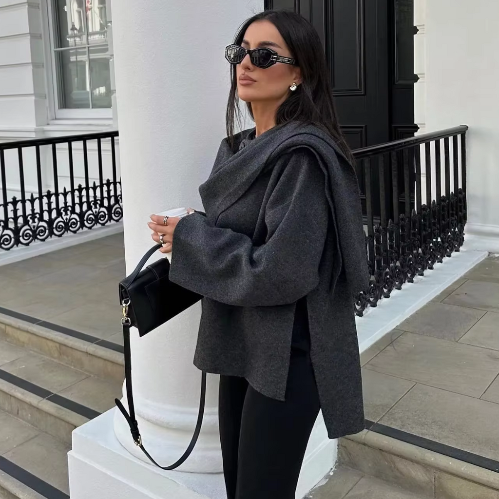 Oversized Wrap Coat with Elegant Draping – Women's Belted Coat