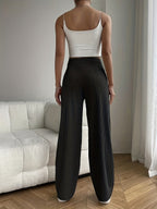 Women's High-Waisted Corduroy Wide-Leg Trousers – Relaxed Full-Length Ribbed Style for Autumn Winter Casual Days Travel and Everyday Wear