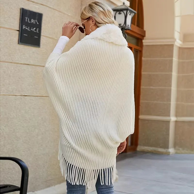 Knitted Winter Scarf with Faux Fur Trim