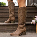 Knee High Embroidered Cowboy Boots with Pointed Toe