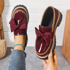 Women's Retro Platform Shoes with Bow – Chunky Sole Comfort Flats