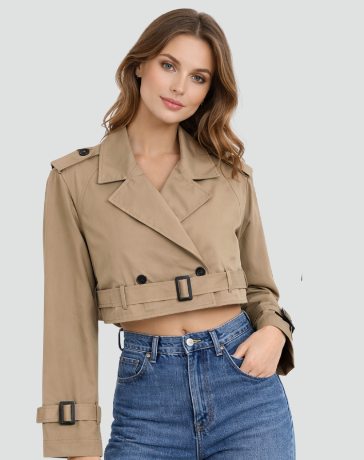 Short Cotton Trench Coat – Cropped Regular Fit