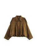 Camel Suede Cropped Bomber Jacket – Luxury Racing Coat | Meave & Ivy