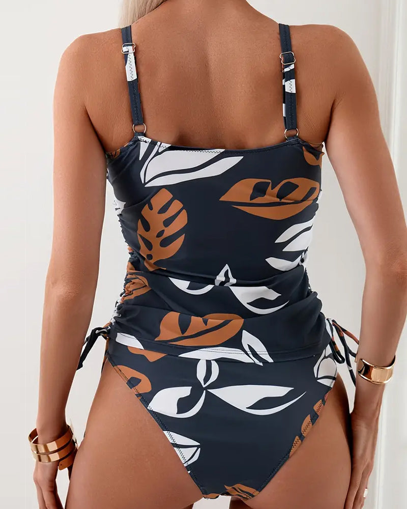 Women's Printed Ruched Tankini Set – Two-Piece Swimwear