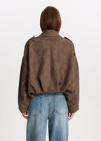 Cropped Suede Look Jacket with Shoulder Epaulettes – Women's Utility Jacket