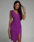 Fitted V-Neck Dress with Side Slit | Meave & Ivy