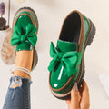 Women's Retro Platform Shoes with Bow – Chunky Sole Comfort Flats