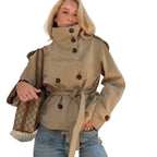 Tailored Trench Coat with Statement Collar – Khaki or Green
