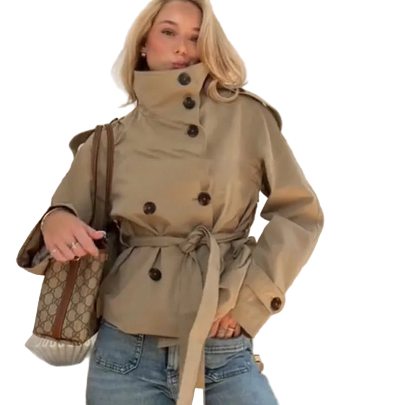 Tailored Trench Coat with Statement Collar – Khaki or Green