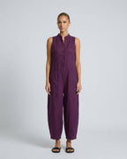 Linen-Blend Sleeveless Loose Jumpsuit