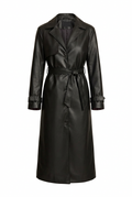 Women's Elegant Longline Faux Leather Trench Coat with Adjustable Waist
