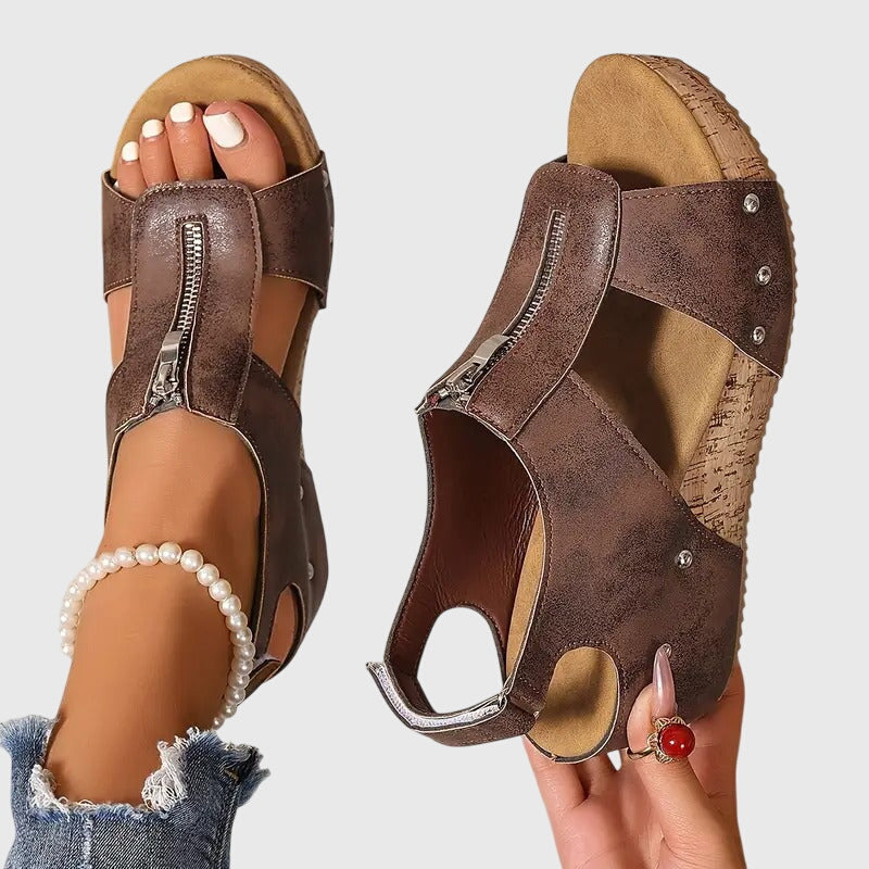 Women's Front-Zip Comfort Wedge Sandals