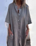 Linen Button-Up Boho Shirt Dress