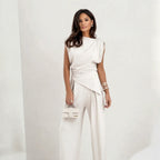 Elegant Two Piece Set with Asymmetric Draping – Women's Co-ord Suit