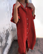 Linen Button-Up Boho Shirt Dress