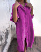 Linen Button-Up Boho Shirt Dress