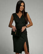 Fitted V-Neck Dress with Side Slit | Meave & Ivy