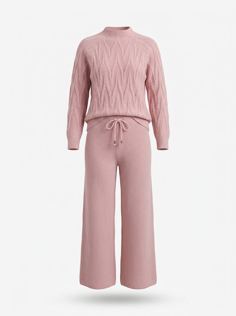 Women's Cable-Knit Trouser Co-Ord Set – Soft Long-Sleeve Sweater