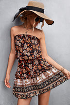 Strapless A-Line Floral Print High Waist Dress | Meave & Ivy