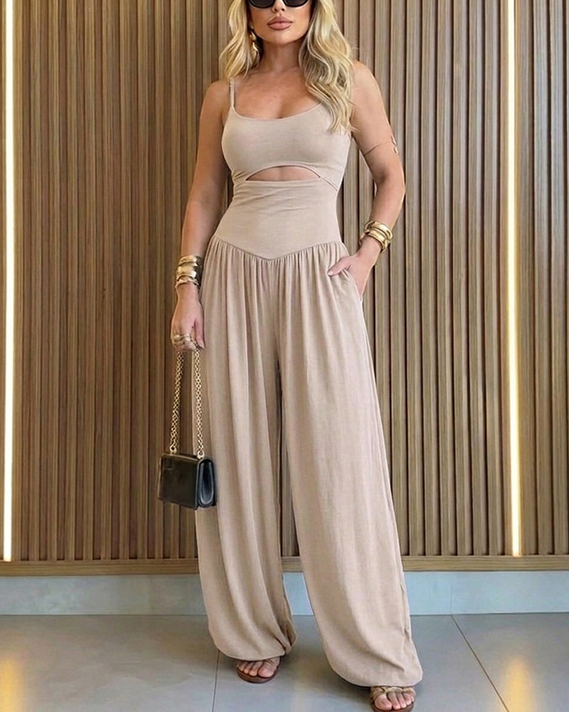 Cut-Out Waist Cami Backless Ruched High Waist Summer Jumpsuit | Meave & Ivy