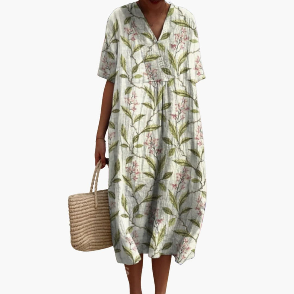 Floral V Neck Oversized Casual Midi Dress
