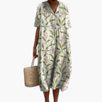Floral V Neck Oversized Casual Midi Dress