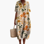 Floral V Neck Oversized Casual Midi Dress