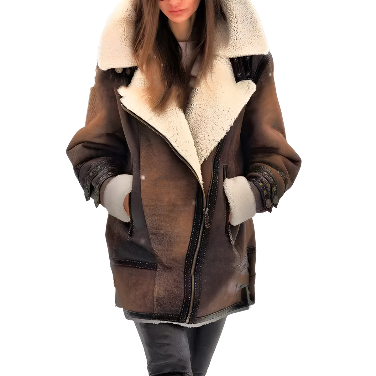 Women's Oversized Faux shearling-style Aviator Winter Jacket with Plush