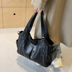 Women's Vegan Leather Shoulder Tote with Zip Pockets