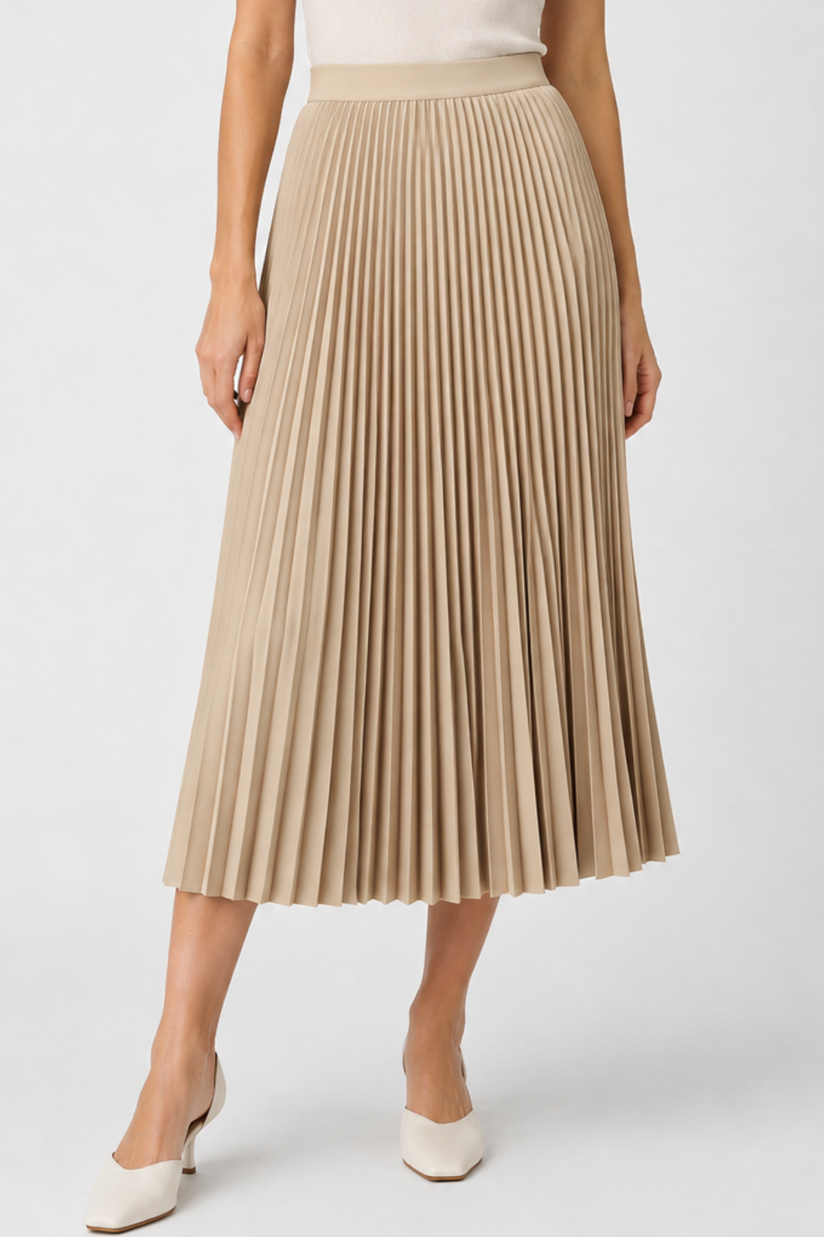 Accordion Pleated Midi Skirt – High Waist A-Line