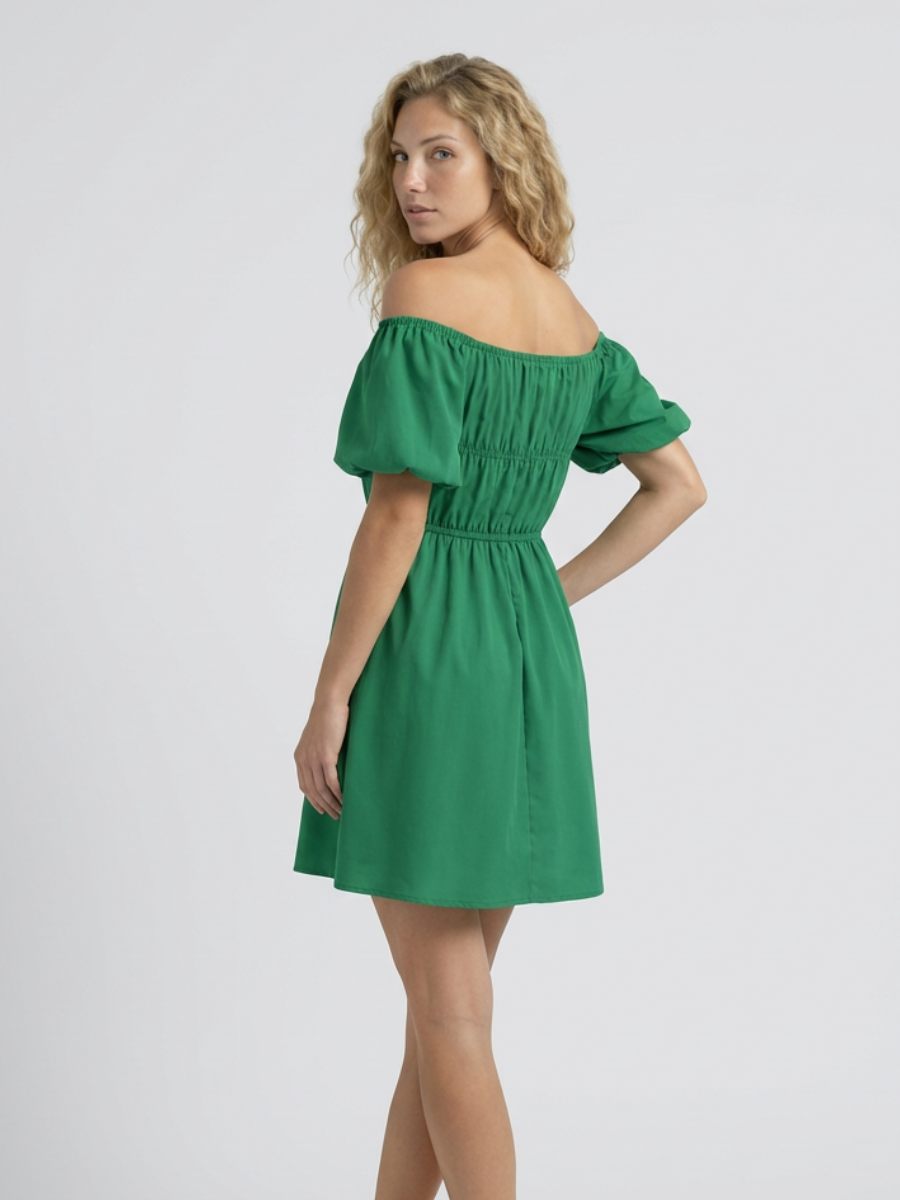 Off-Shoulder Mini Dress with Puff Sleeves