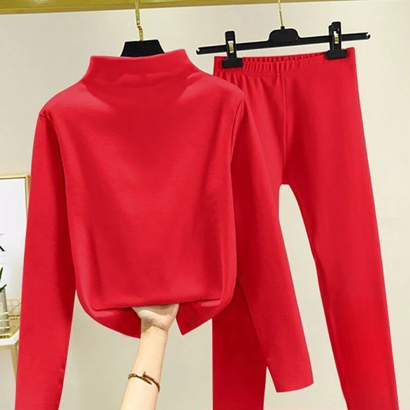 Women's Fleece High-Neck Top and Trousers Set