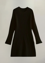 Knitted Mini Dress with Long Sleeves – Ribbed Stretch Jumper Dress