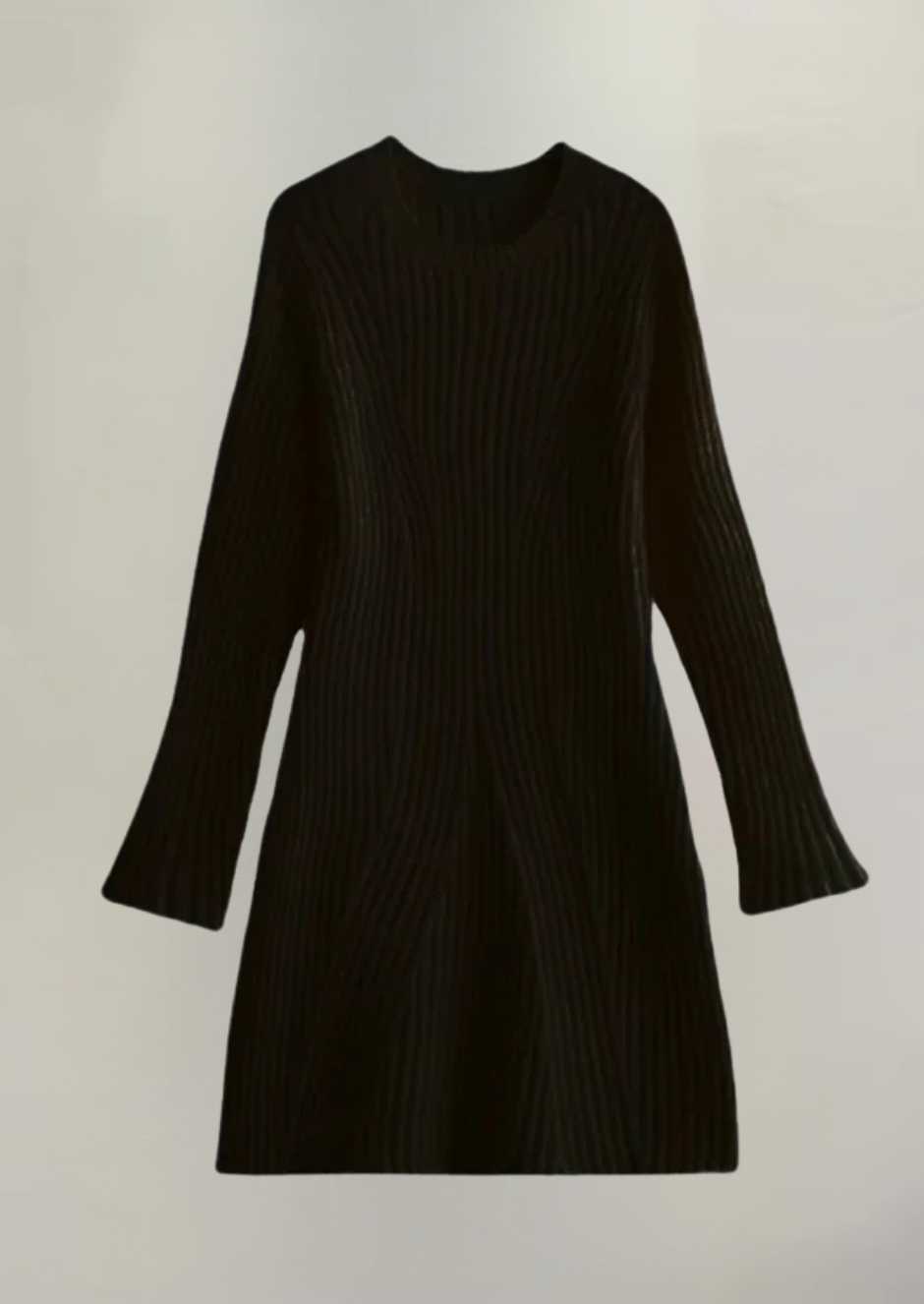 Knitted Mini Dress with Long Sleeves – Ribbed Stretch Jumper Dress