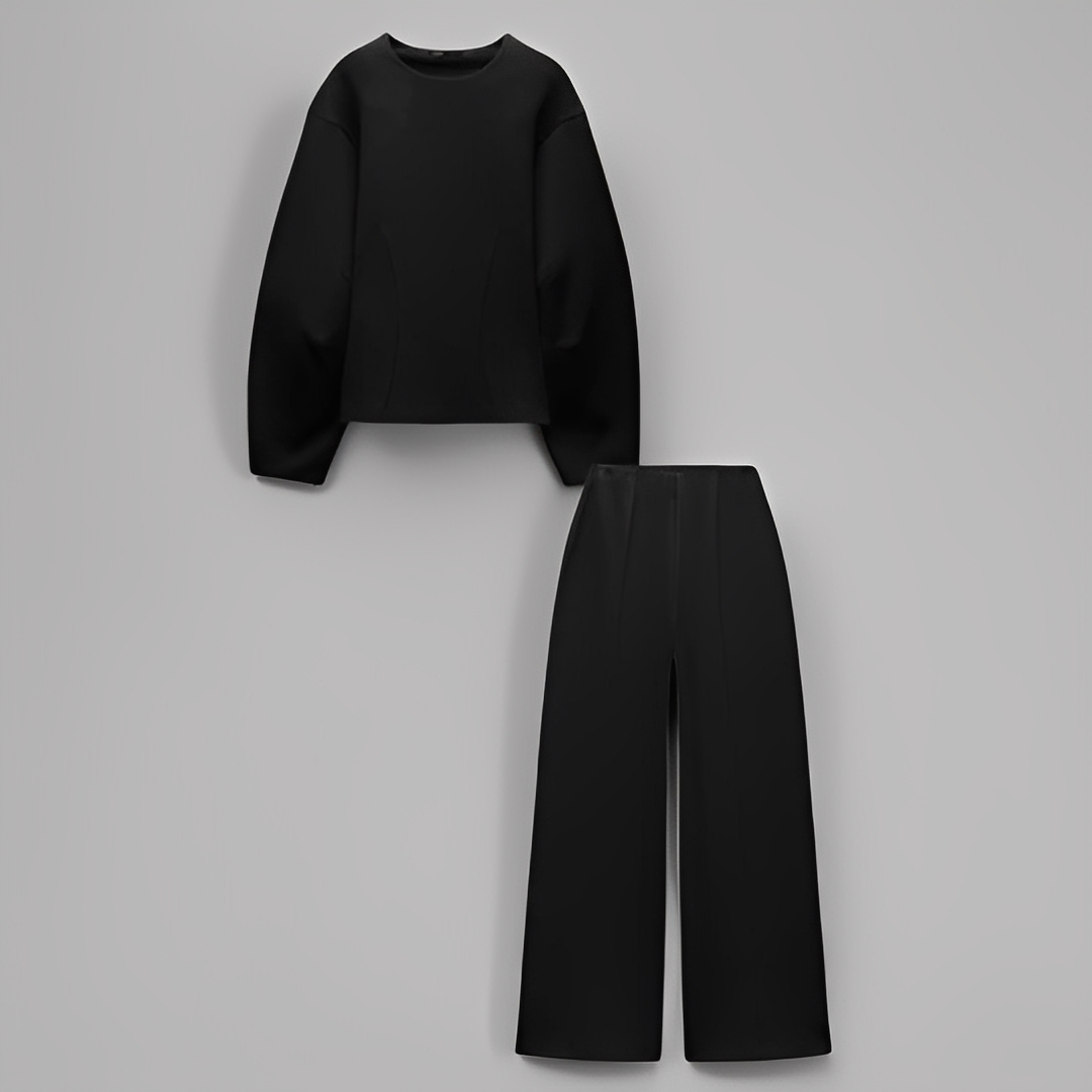Women's Puff Sleeve Fitted Waist Top and Trousers Set